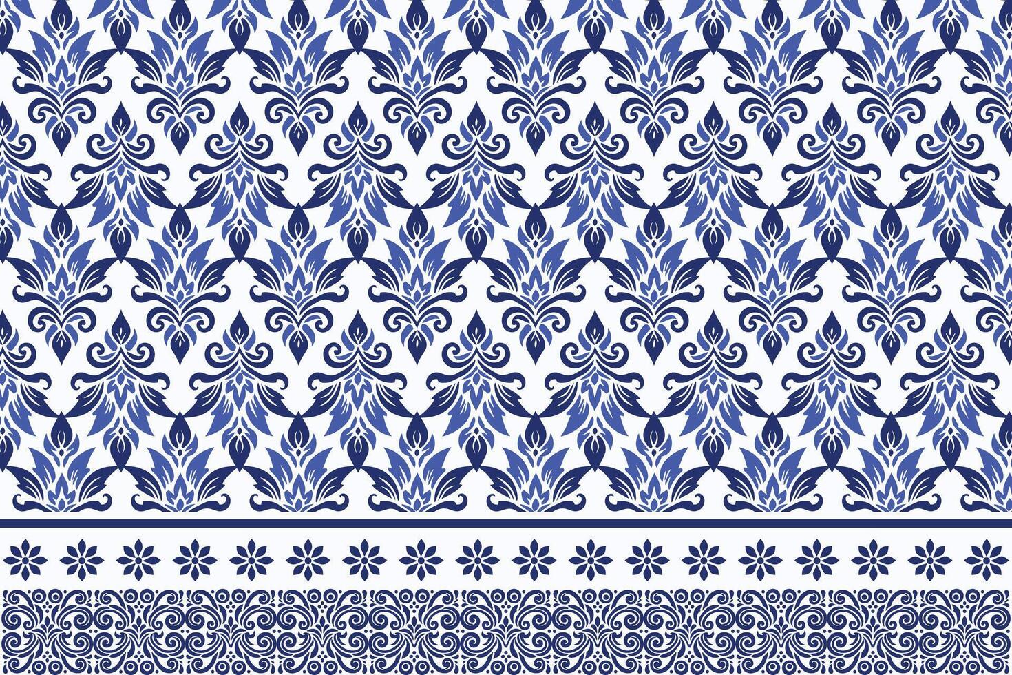 blue seamless floral border pattern vintage arabesque design elegant flower print textile bohemian fabric wallpaper summer wedding invitation ethnic ornamental design pattern vector