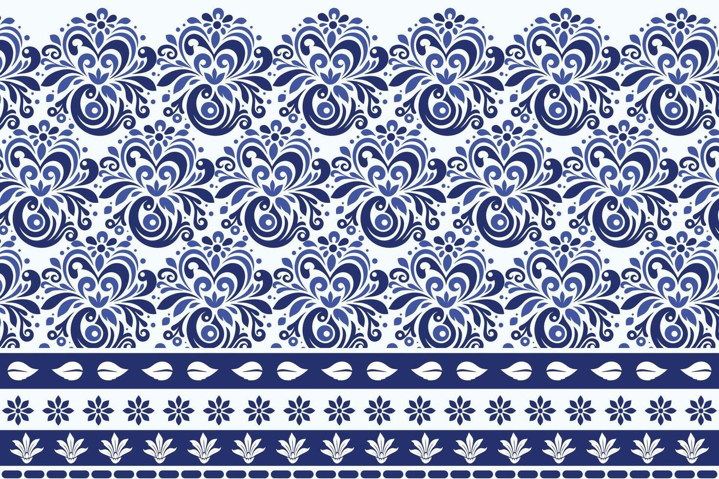blue seamless floral pattern with arabesque borders for vintage bohemian textile prints elegant wallpaper designs summer fashion and stylish carpet patterns vector