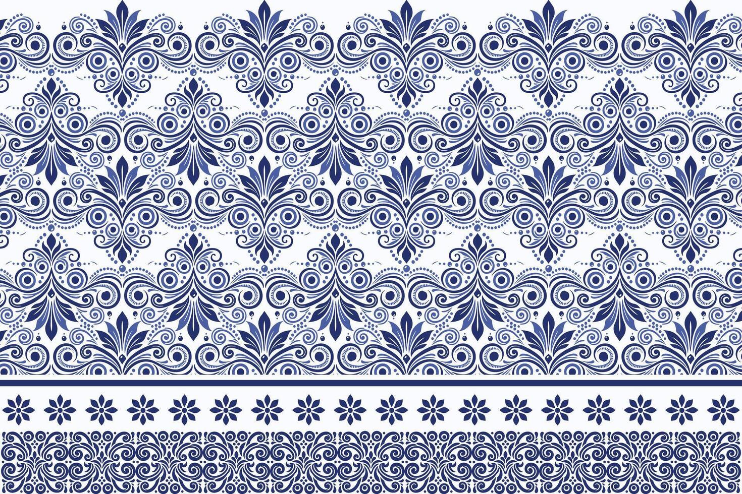 blue seamless floral pattern with border vintage floral design arabesque elegant textile print flower blossom bohemian ethnic wallpaper fabric ornamental wedding summer pattern vector