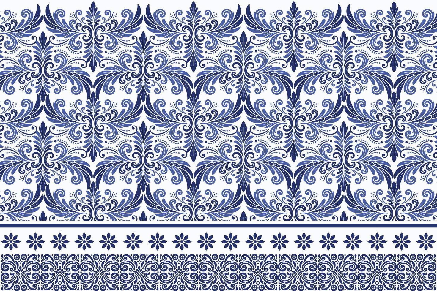 blue seamless floral border pattern vintage arabesque design elegant textile print flower blossom bohemian ethnic wallpaper fabric ornamental wedding summer invitation vector