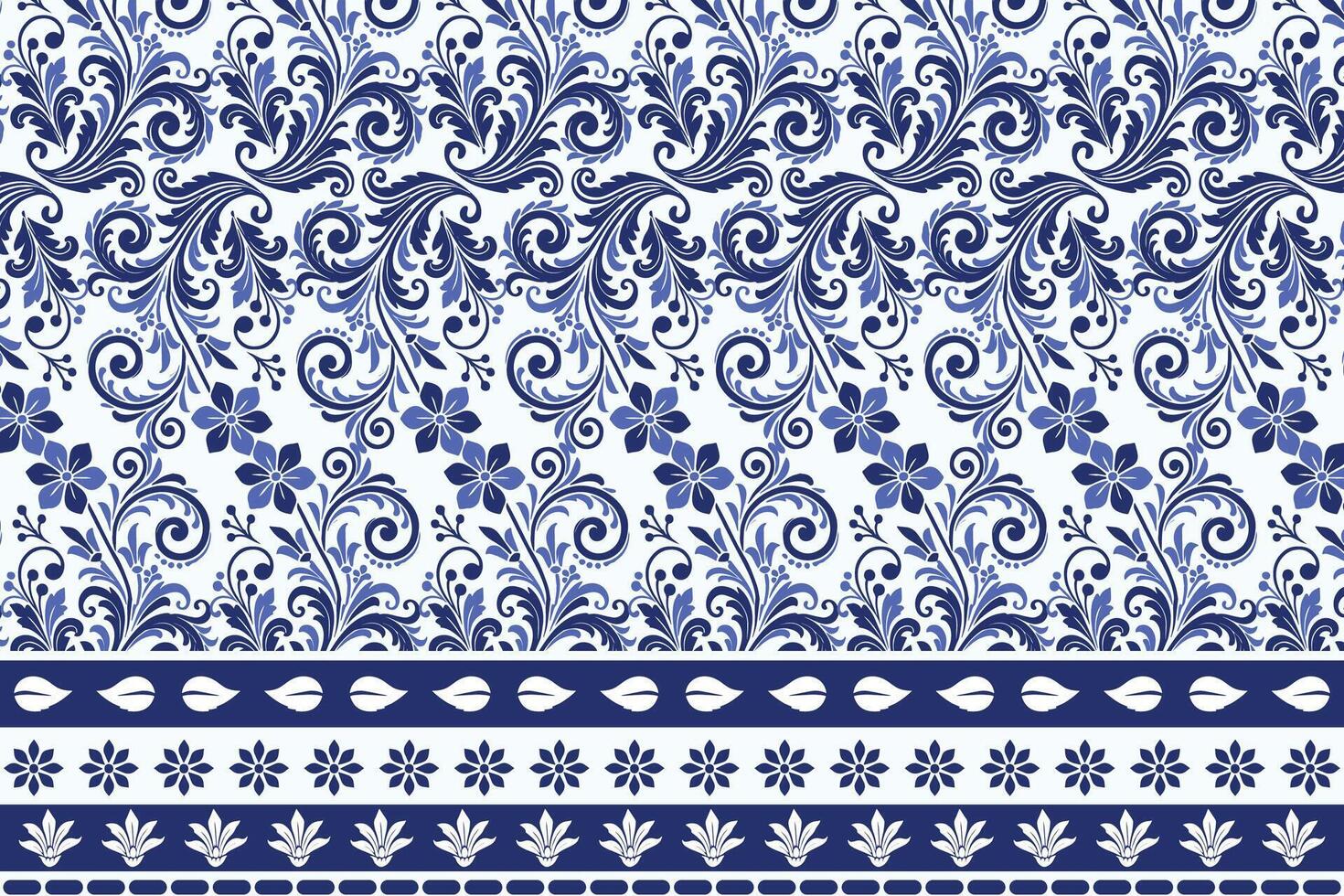 elegant blue seamless floral pattern with arabesque borders for bohemian textile prints vintage wallpaper summer fashion designs and intricate carpet motifs vector