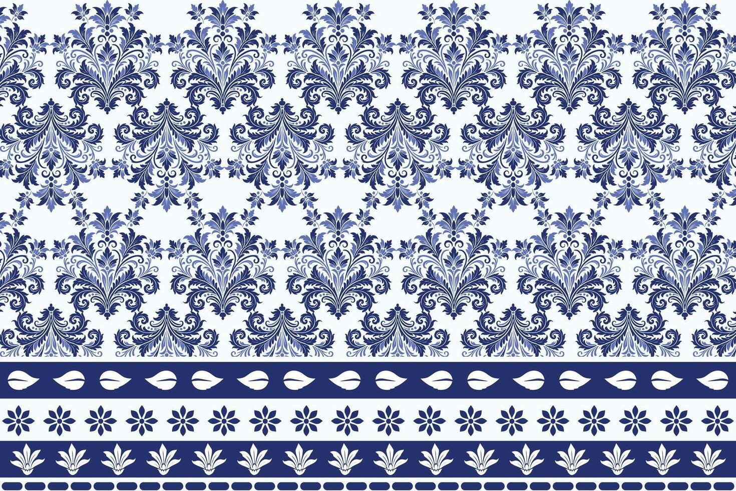 elegant blue seamless floral pattern with antique arabesque borders for bohemian textile prints vintage wallpaper designs summer fashion and ornamental carpet prints vector