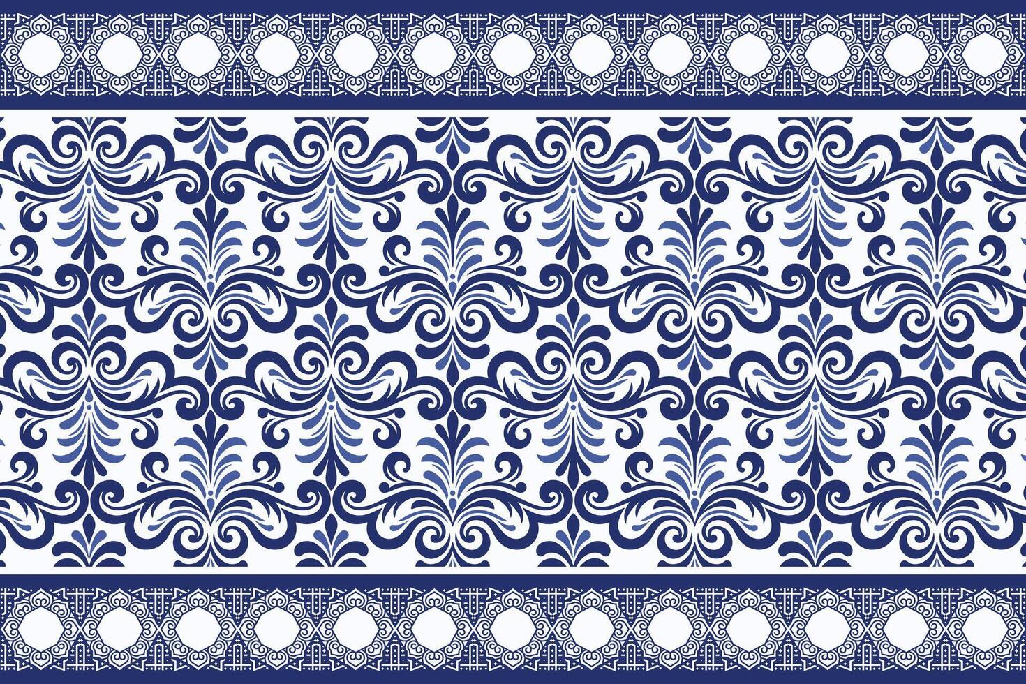 blue seamless floral pattern with border vintage arabesque design elegant textile print flower blossom bohemian ethnic wallpaper summer wedding invitation ornamental vector