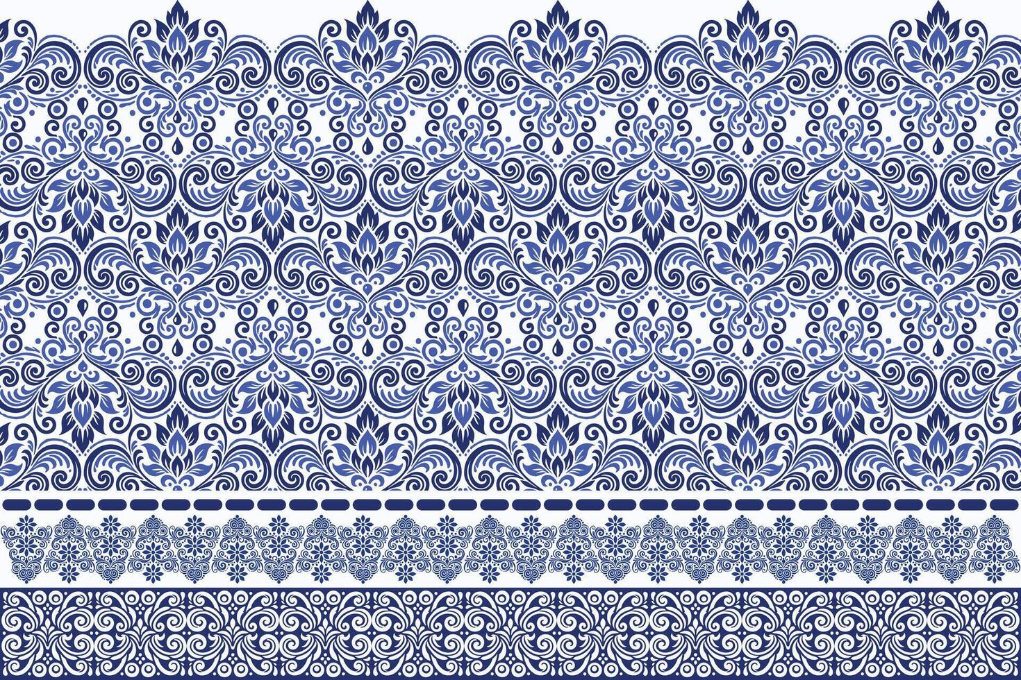 blue seamless floral border pattern vintage arabesque design elegant flower print wallpaper textile bohemian fabric wedding invitation summer ethnic ornamental design pattern vector