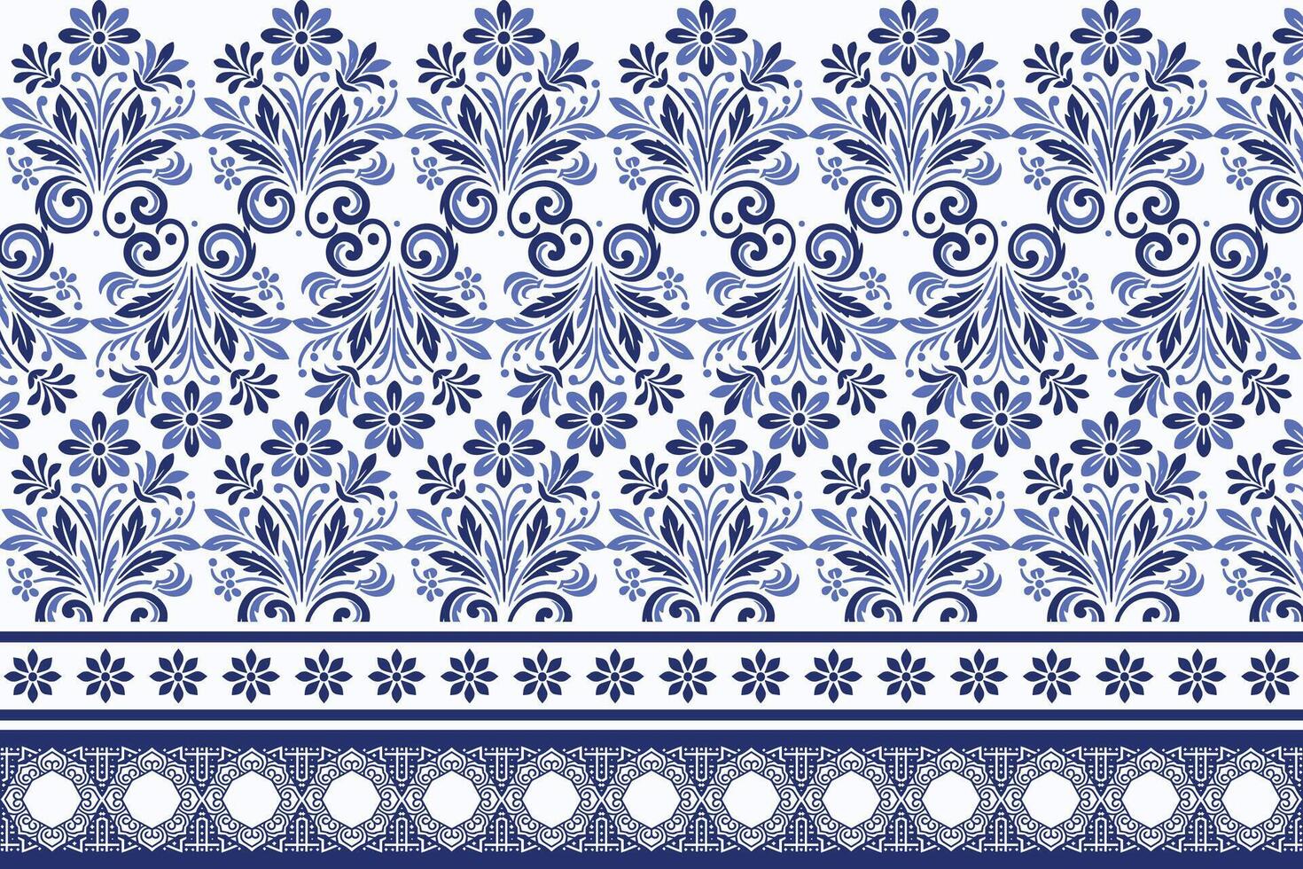 blue seamless floral border pattern vintage arabesque design elegant textile flower blossom bohemian fabric wallpaper summer wedding invitation ethnic pattern print vector