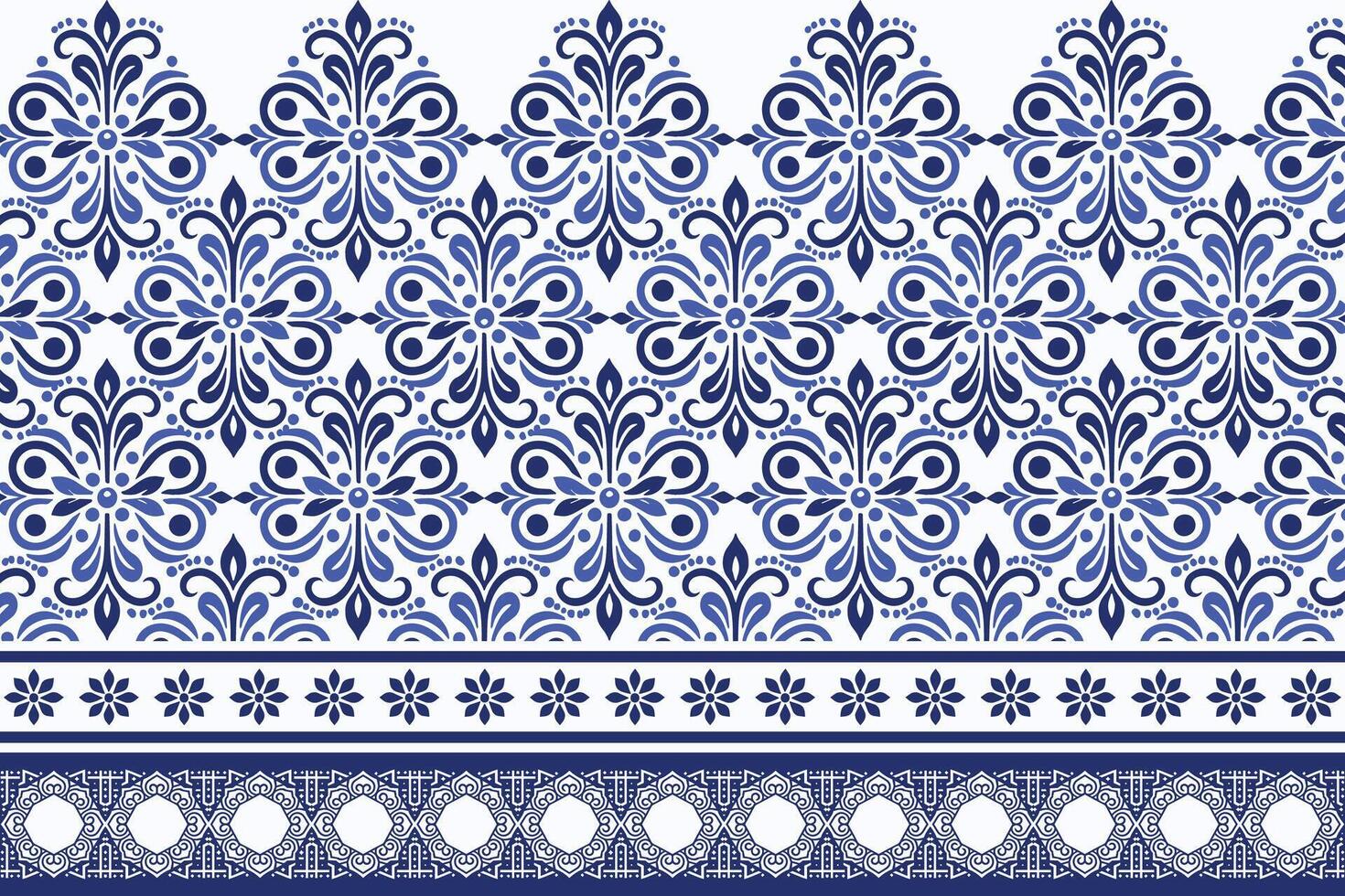 blue seamless floral border pattern vintage arabesque design elegant textile print flower blossom bohemian wedding wallpaper fabric ornamental summer print ethnic design vector