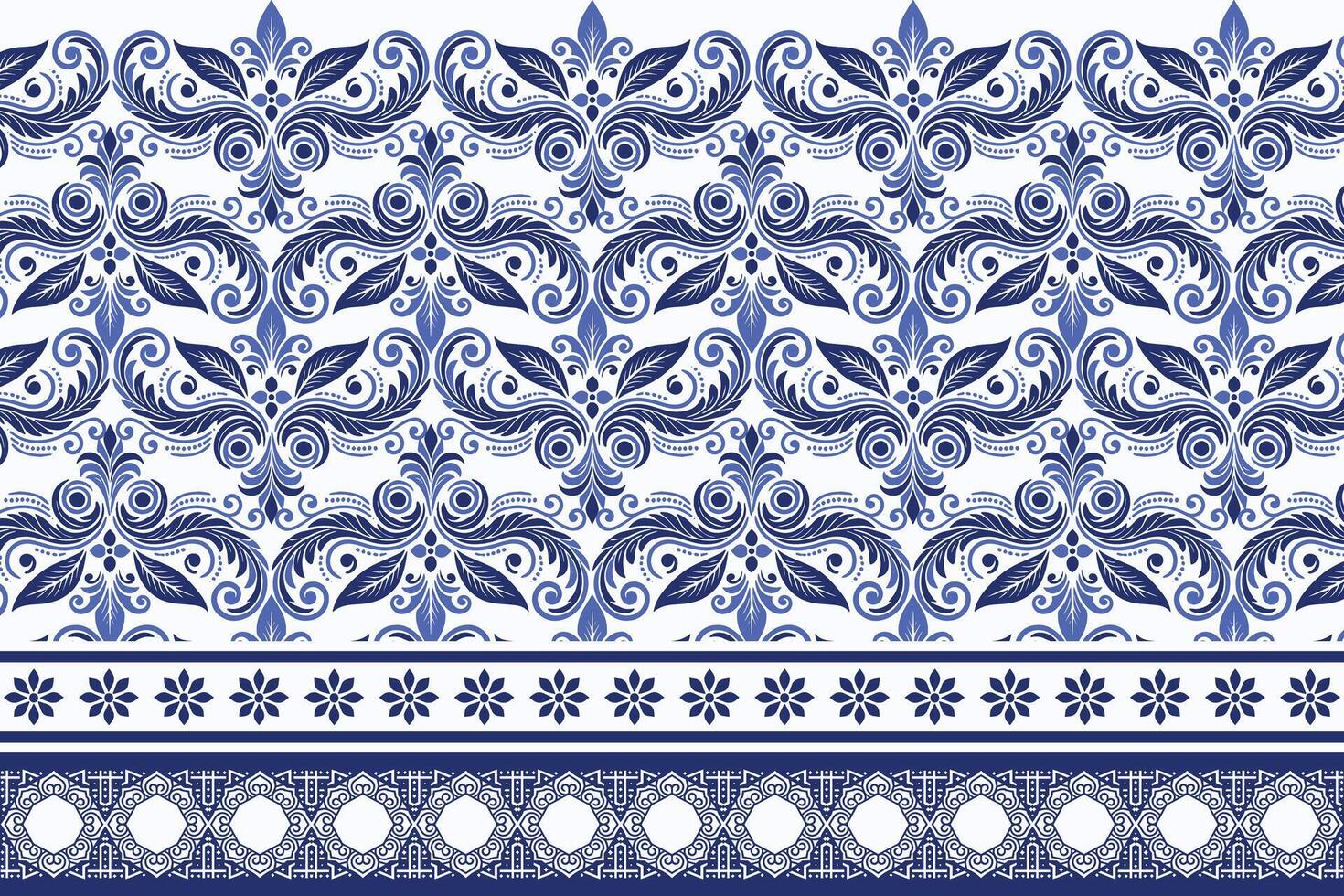 blue seamless floral border pattern vintage arabesque design elegant flower print textile wallpaper bohemian fabric wedding invitation summer ethnic ornamental design vector