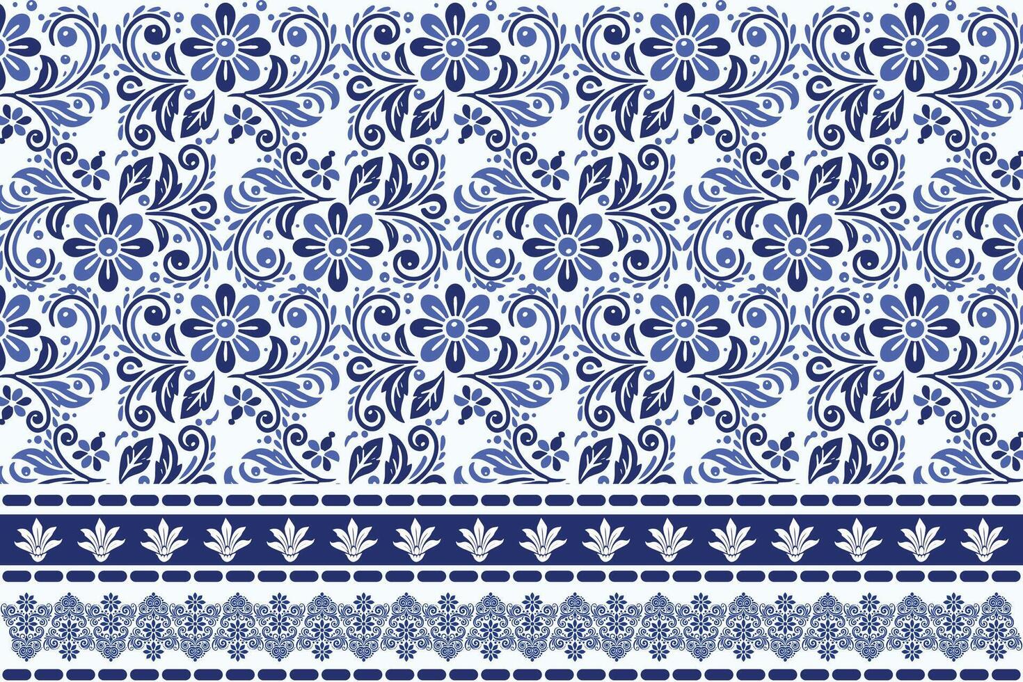 blue seamless floral print with arabesque borders for bohemian textile designs vintage wallpaper summer fashion and elegant carpet motifs vector