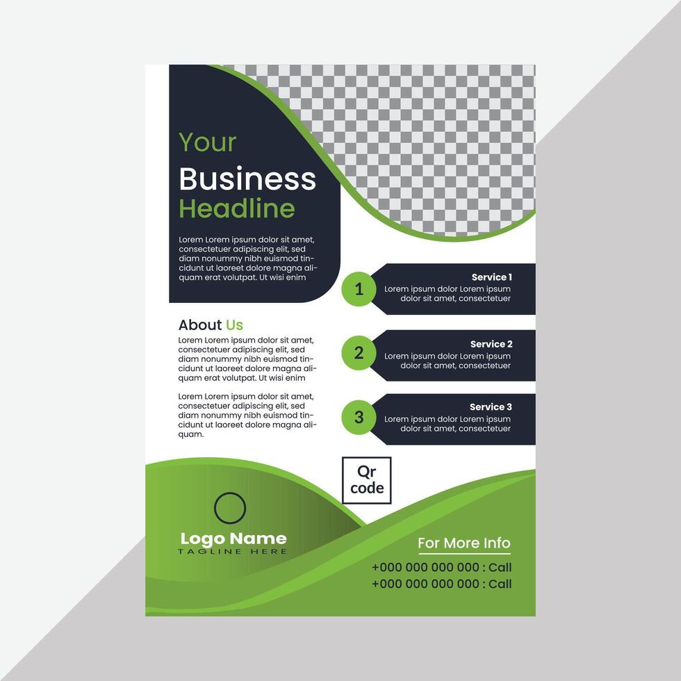 Modern creative flyer template design or brochure cover design layout with green, white and navy blue colors abstract business flyer vector
