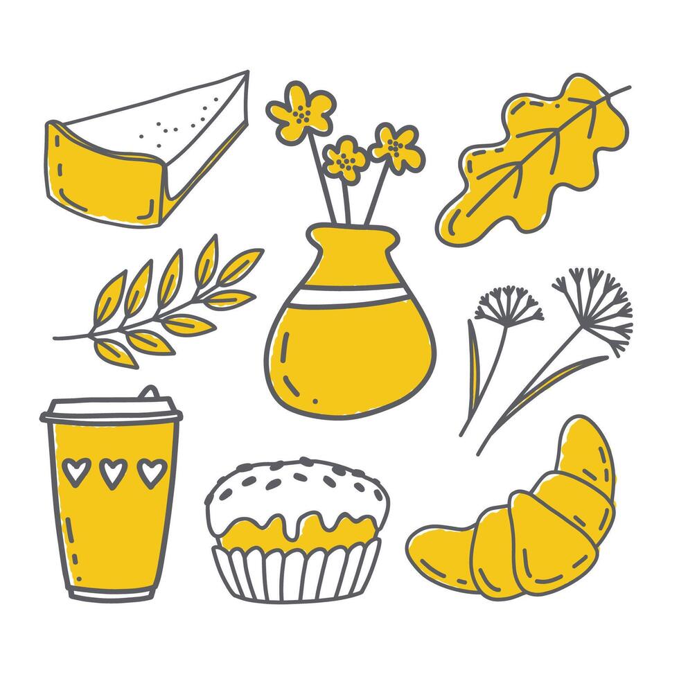 Autumn Coffe Desserts Illustration Set vector