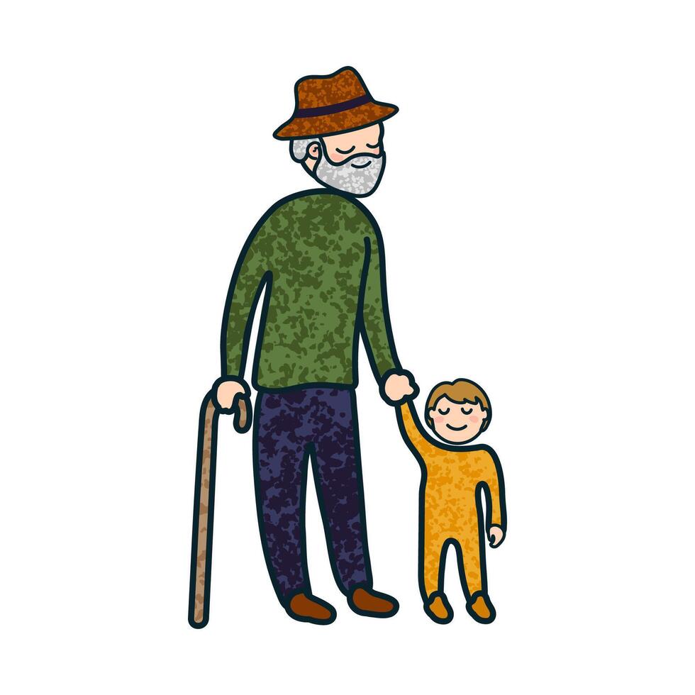 Grandfather With Grandson Colorful Illustration vector