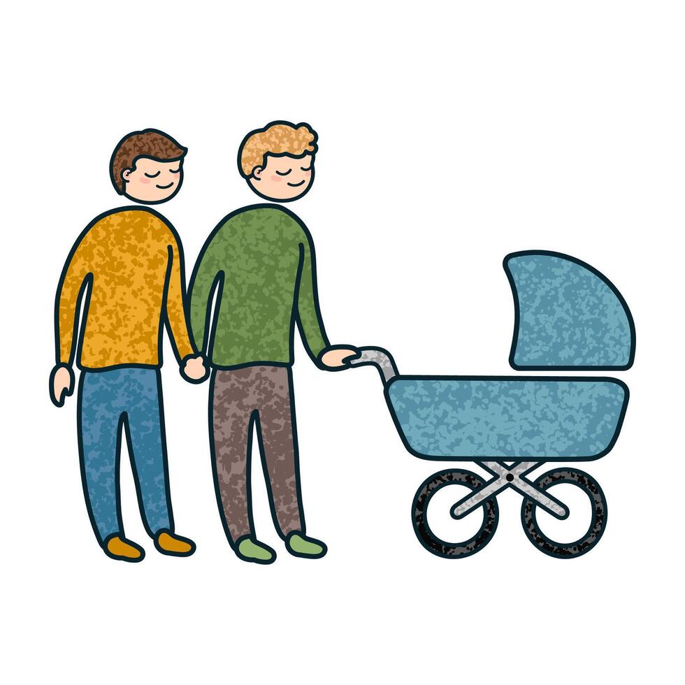 Illustration of a LGBT Family with a Newborn in a Stroller vector