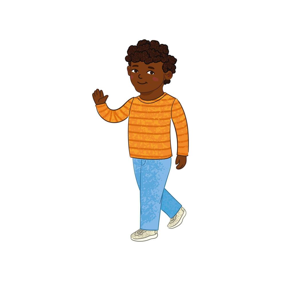Colorful Illustration of Little Boy in Striped Jumper Isolated on White Background vector