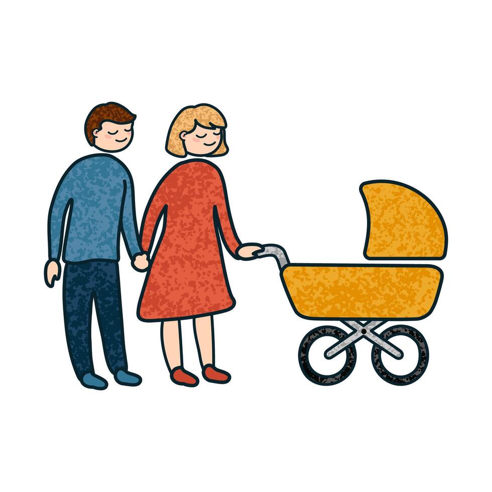 Illustration of a Family with a Newborn in a Stroller vector