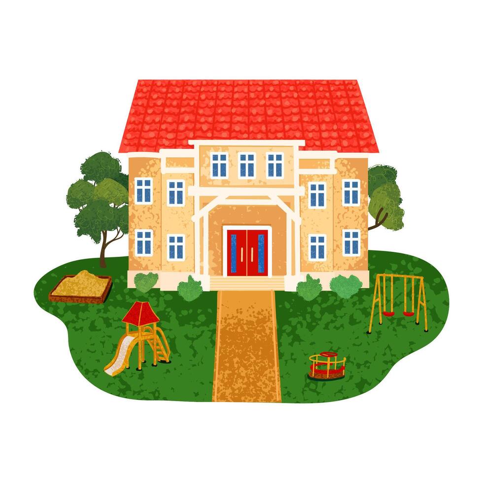 Colorful Cartoon Illustration of a Kindergarten Building Isolated on White Background vector