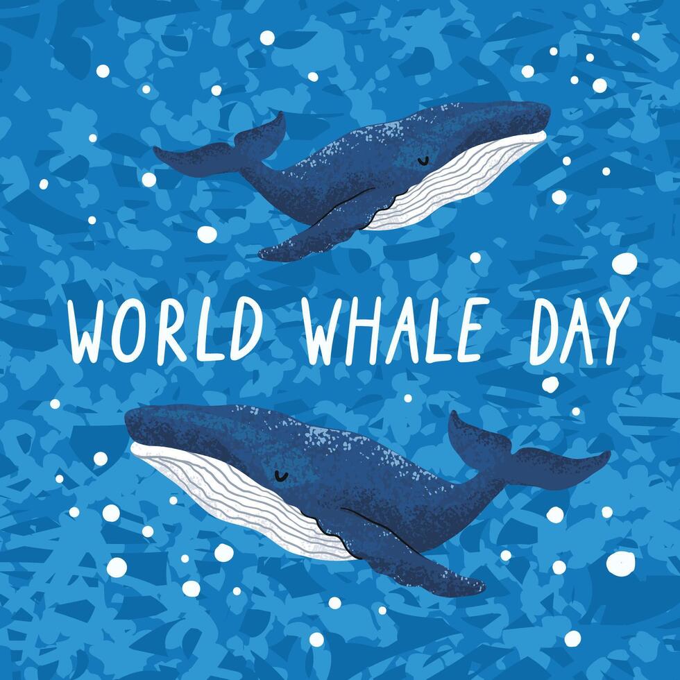 Colorful Grating Card for World Whale Day With Illustration of Whales vector