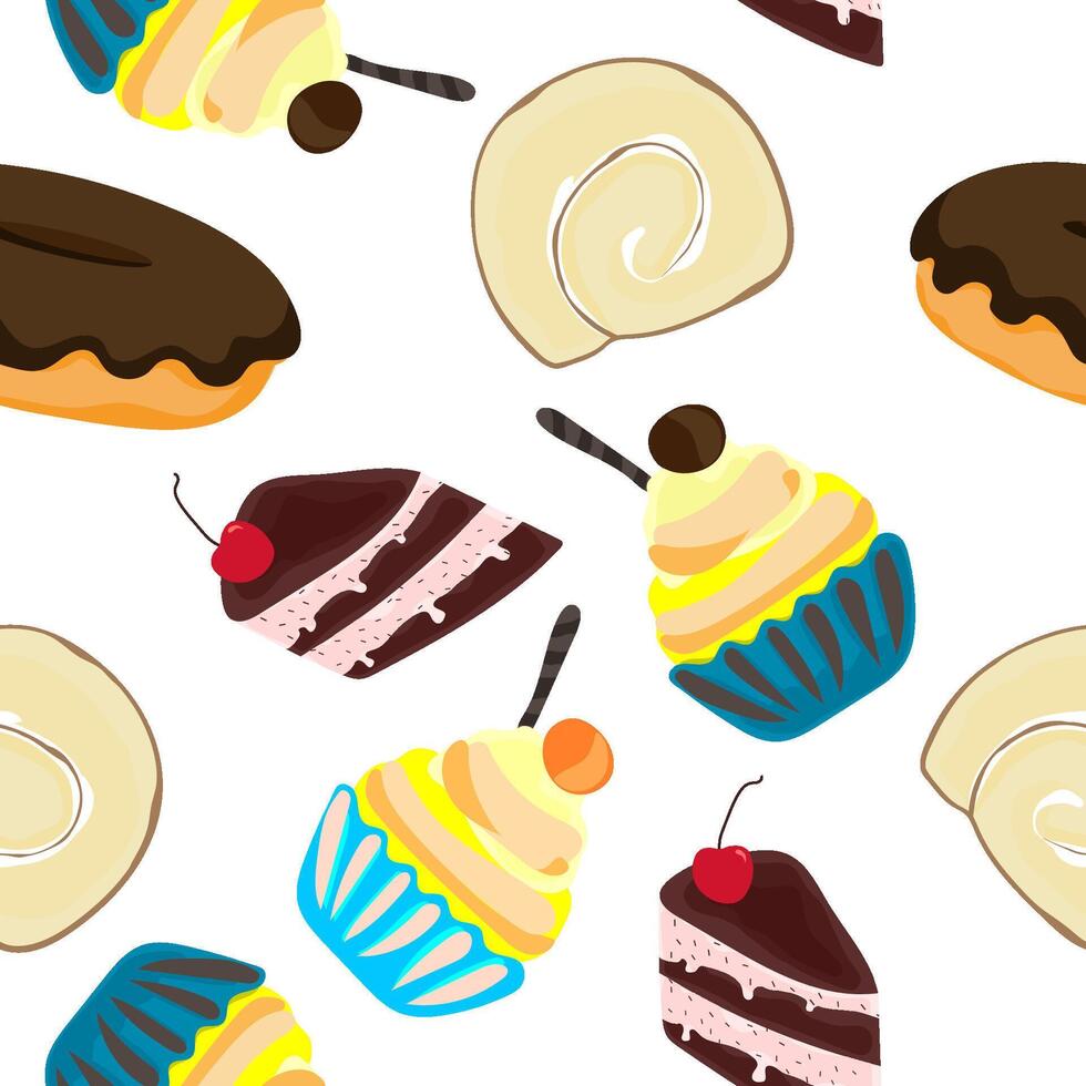 Bakery hand drawn seamless pattern on white background vector