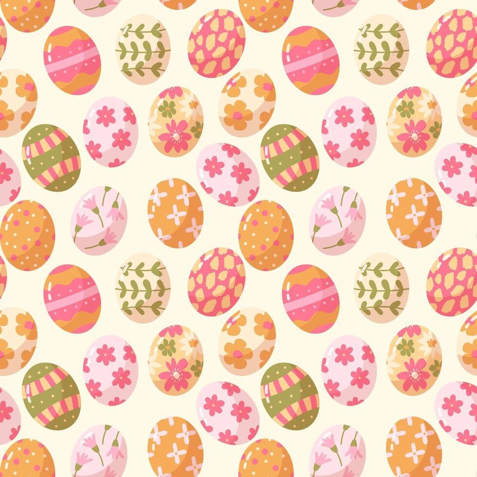 Happy Easter seamless pattern with hand painted eggs vector