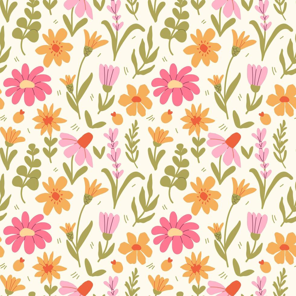 Botanical seamless pattern with spring wildflowers in pastel colours. floral background for postcards, banners, textiles, wrapping paper vector