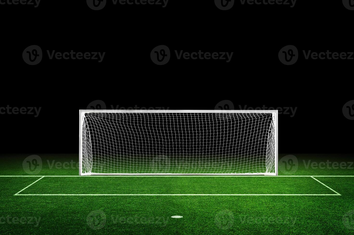 Football field with gates with green grass in the night. Training and penalties photo