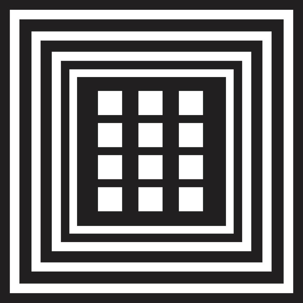 Geometric Black-and-White Pattern with Symmetrical Squares and Grids vector