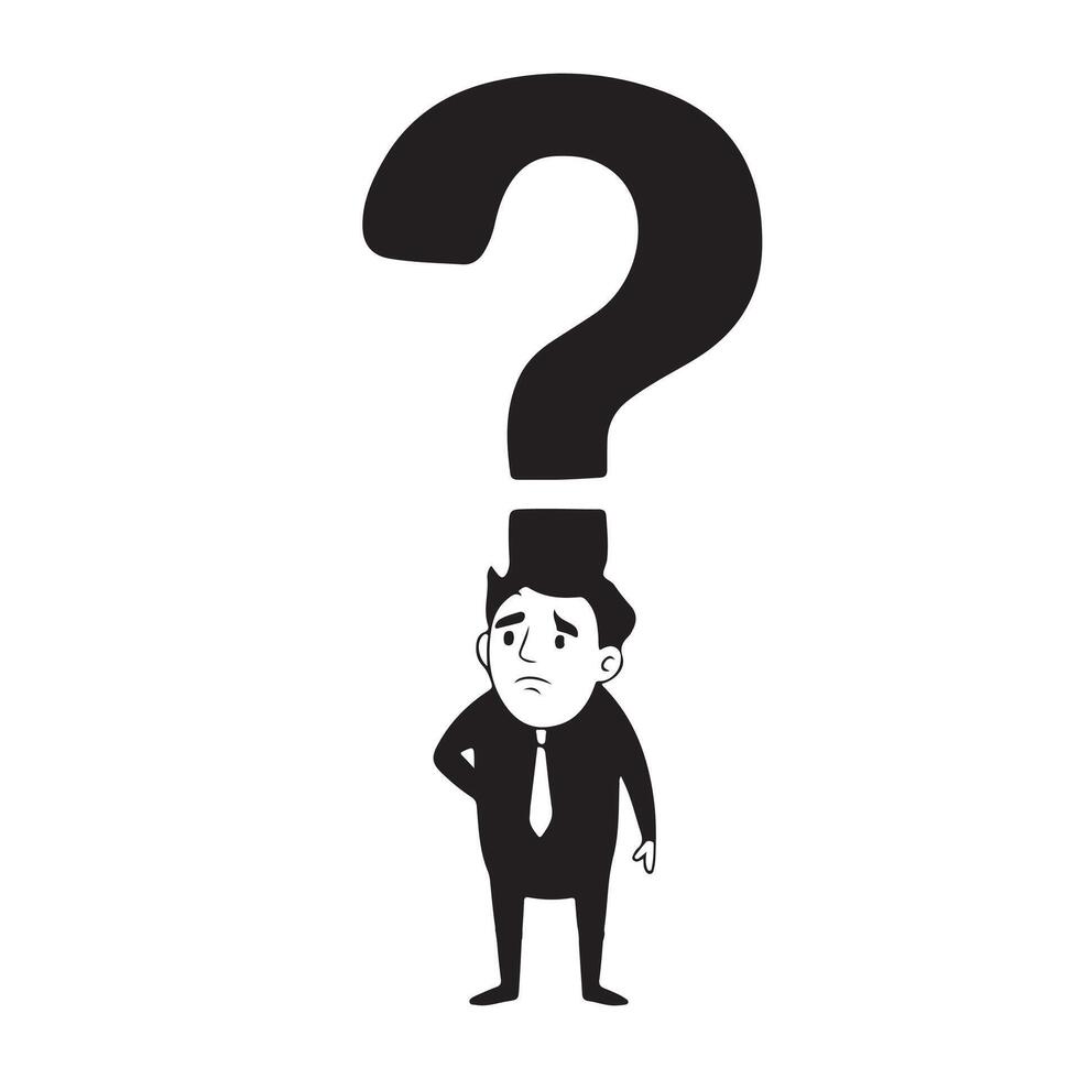 Silhouette of a Confused Man with Question Mark on White Background vector