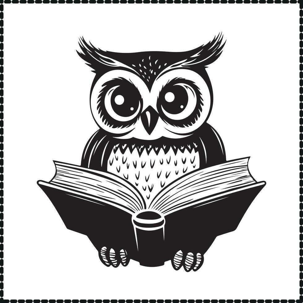 Cute Owl Silhouette, Reading, Book vector