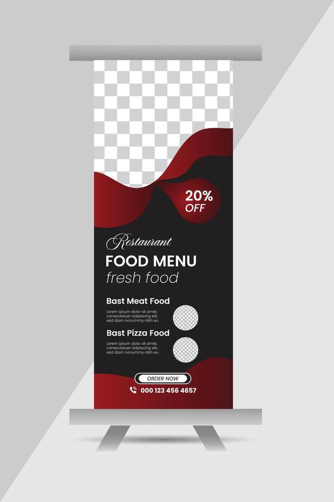 Creative restaurant business roll-up banner template design and modern design vector