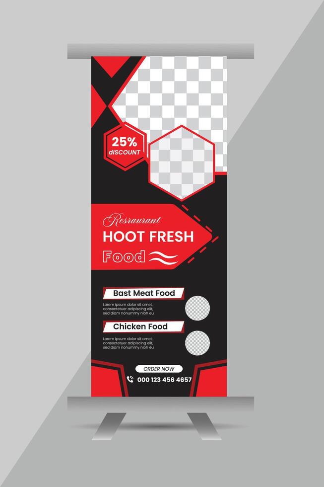 Restaurant food roll-up banner design and creative modern banner template vector