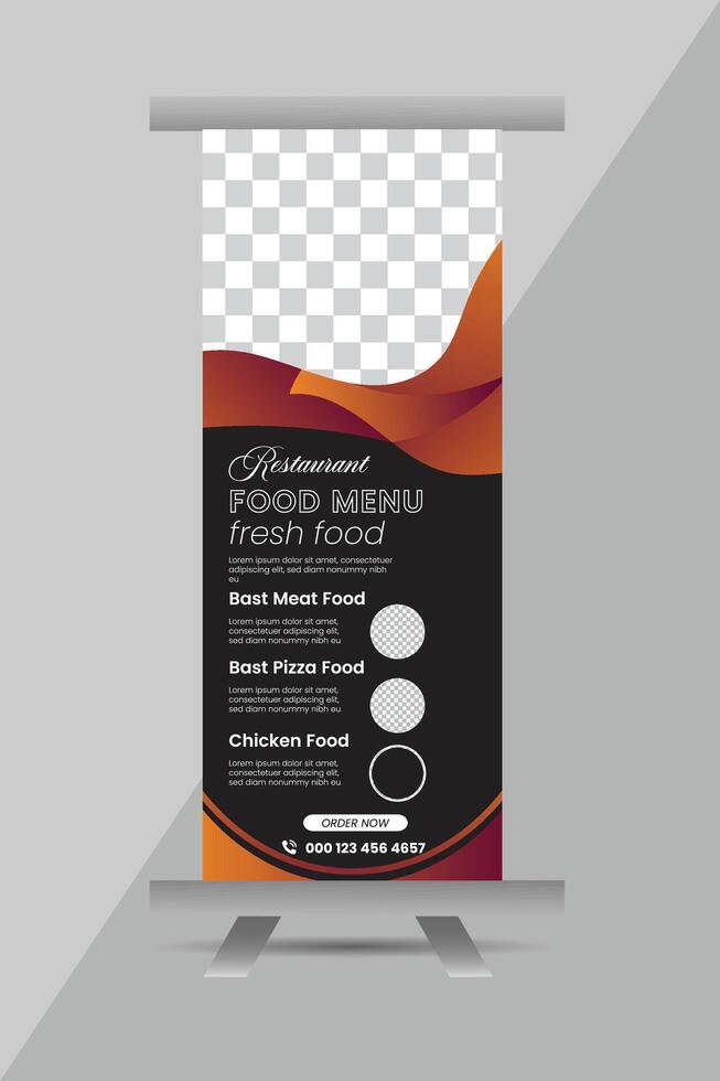 Restaurant business marketing template design and modern roll-up banner vector