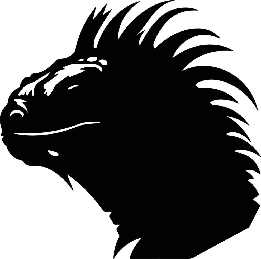 cuddly Black silhouette of green iguana head vector