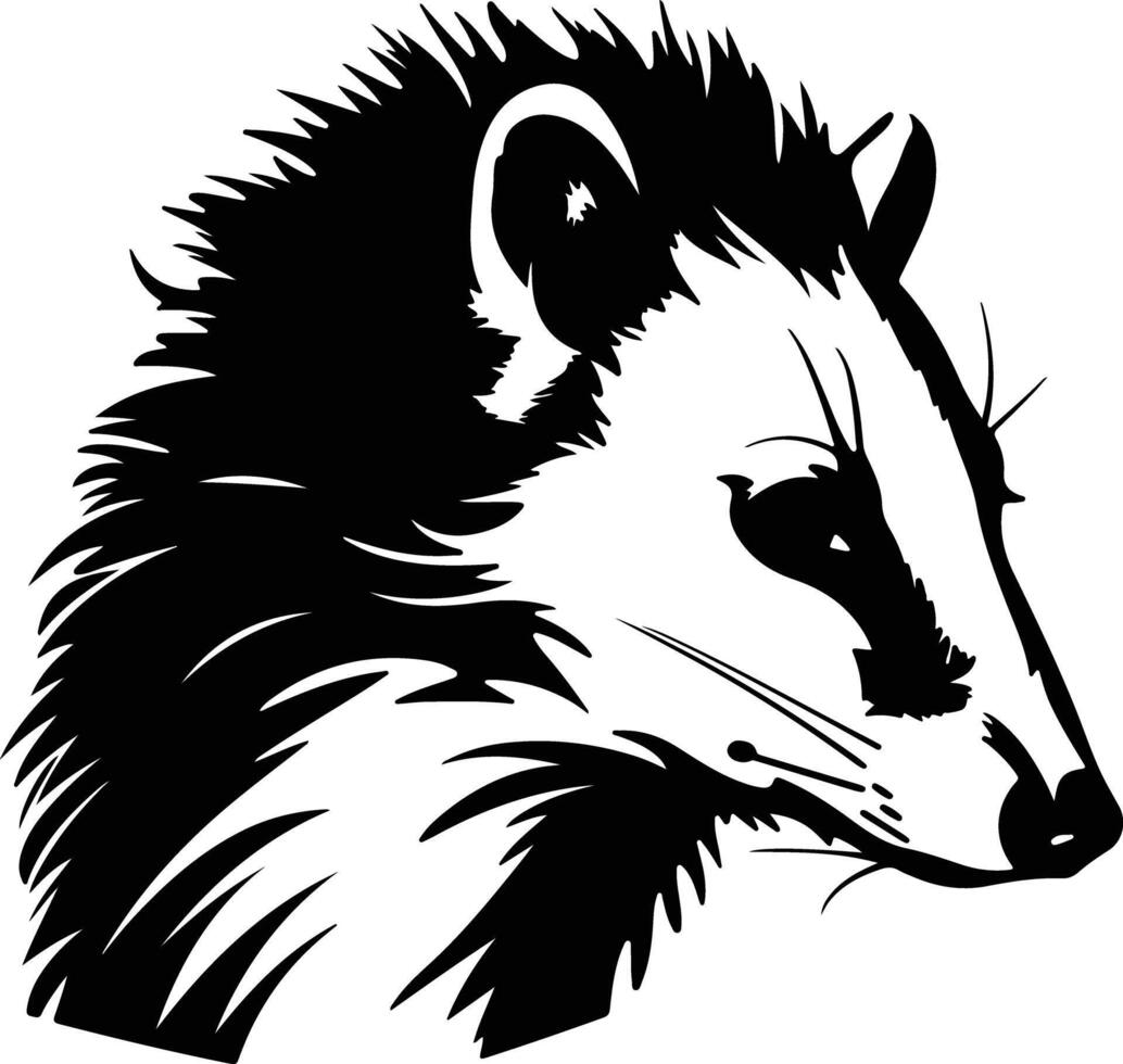endearing Black silhouette of Virginia opossum head vector