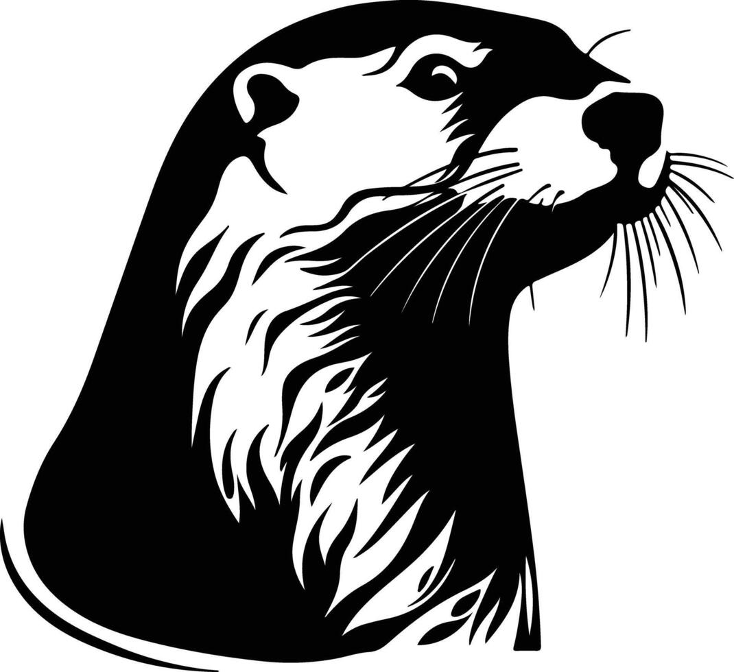 precious Black silhouette of river otter head vector