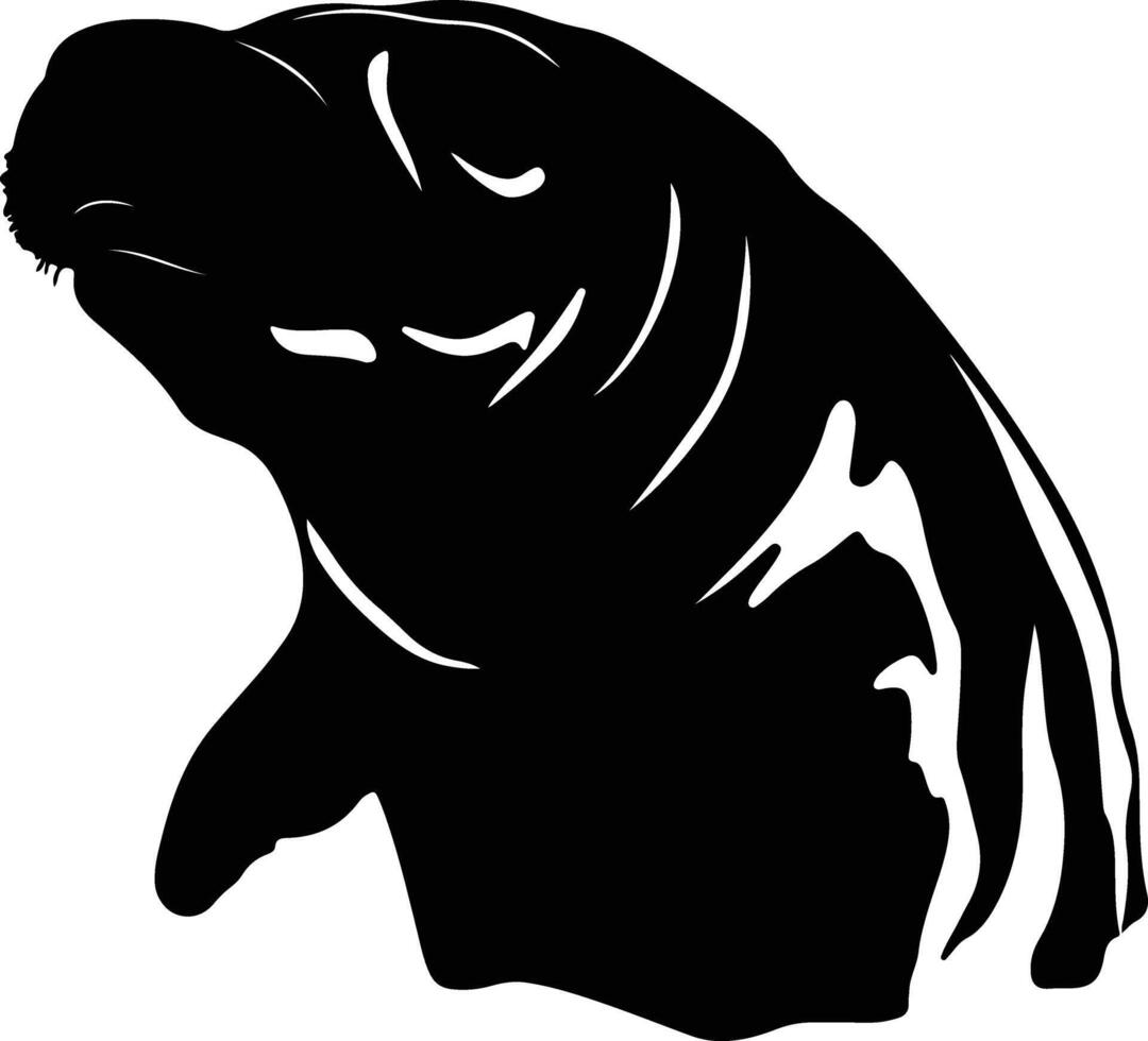 captivating Black silhouette of sea cow head vector