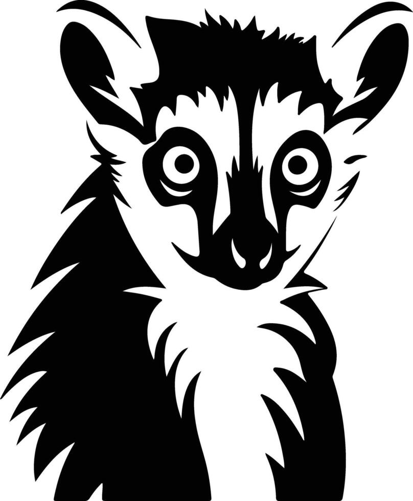 adorable Black silhouette of ring-tailed lemur head vector