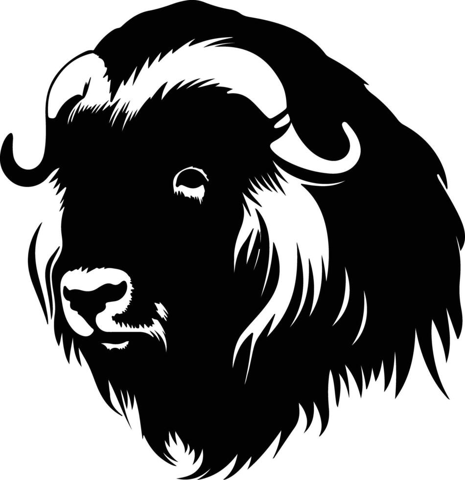 captivating Black silhouette of musk ox head vector