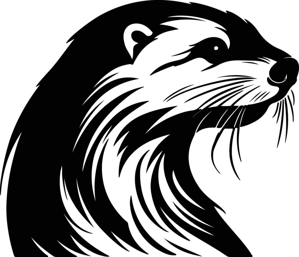 charming Black silhouette of otter river head vector