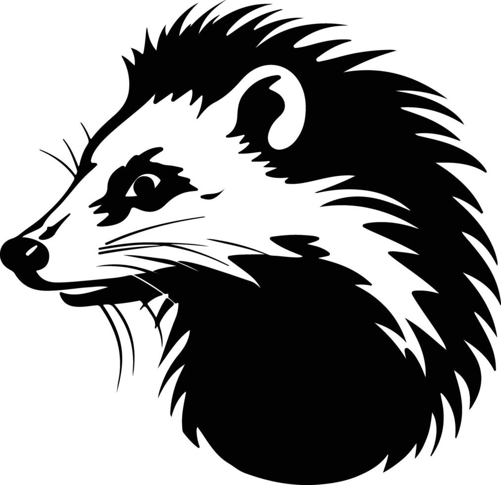 winsome Black silhouette of Virginia opossum head vector