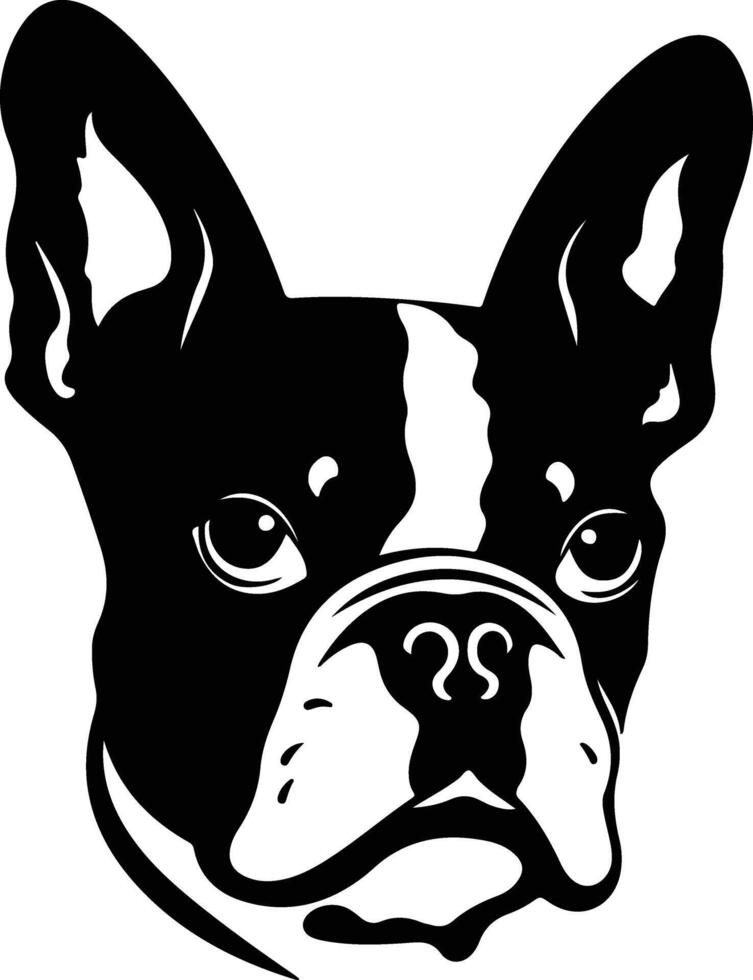 captivating Black silhouette of Boston terrier head vector