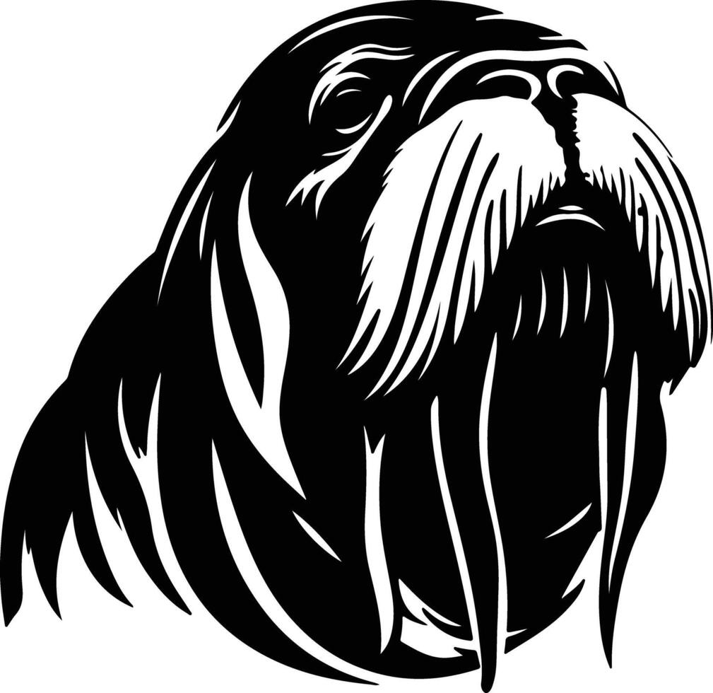 cuddly Black silhouette of walrus head vector