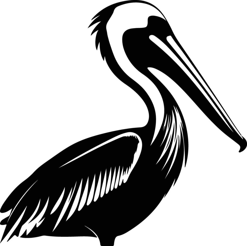 Black silhouette of brown pelican head vector
