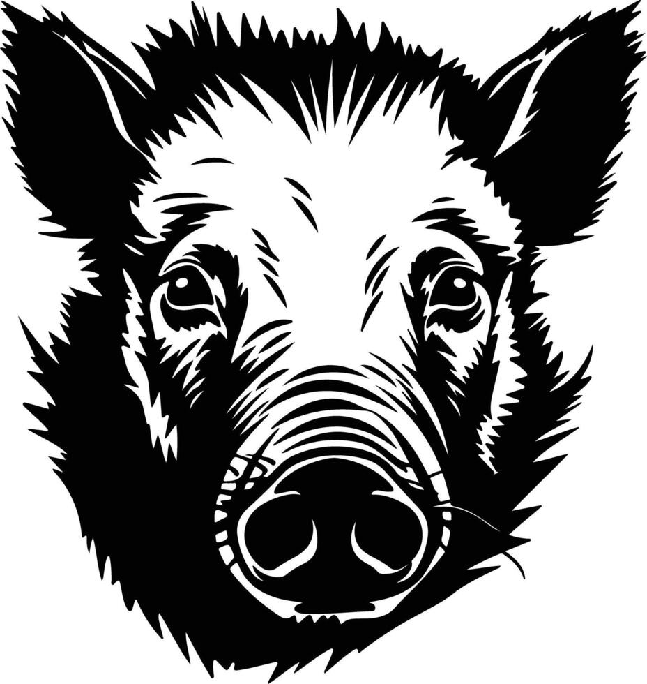 cuddly Black silhouette of collared peccary head vector