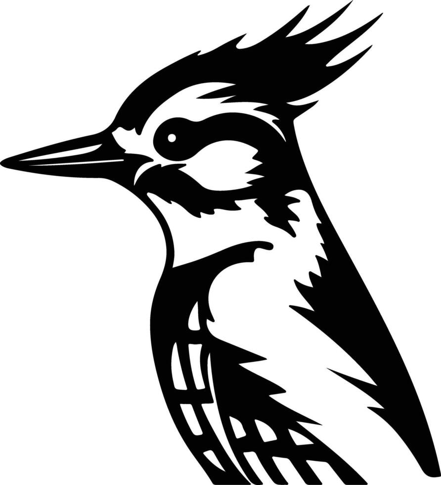 charming Black silhouette of downy woodpecker head vector