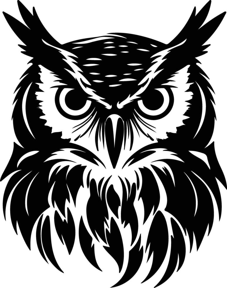 winsome Black silhouette of great horned owl head vector