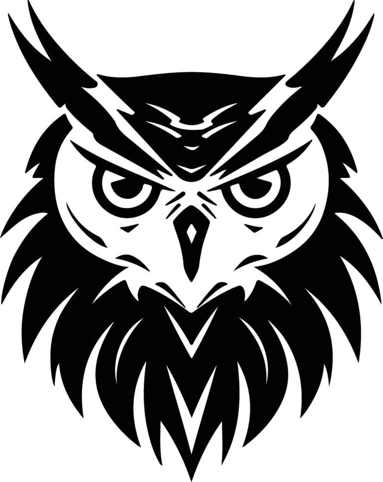 Black silhouette of great horned owl head vector