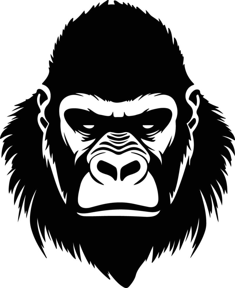 adorable Black silhouette of gorilla head vector
