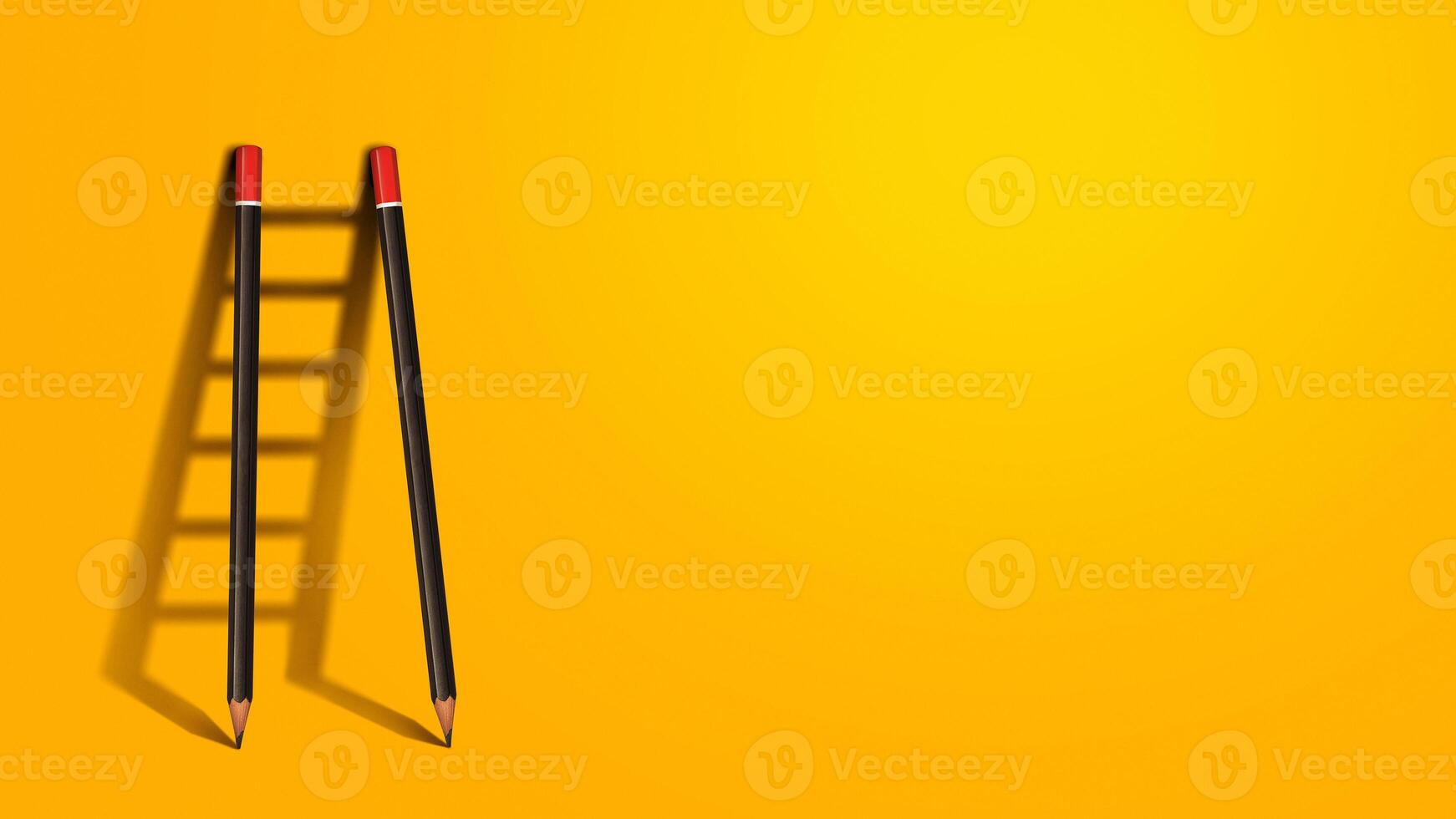 Success creative concept, pencil Ladder. Pencils stand near a yellow wall with a shadow of a ladder, creative idea. Development and success. Think differently. Free copy space for design photo