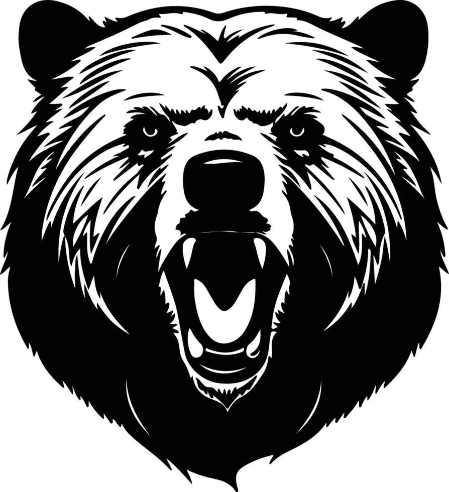 Black silhouette of grizzly bear head vector