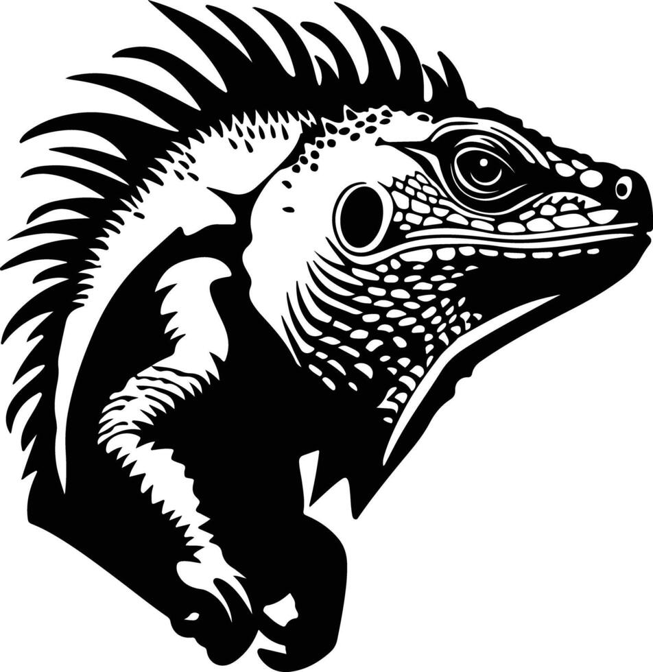 charming Black silhouette of iguana head vector