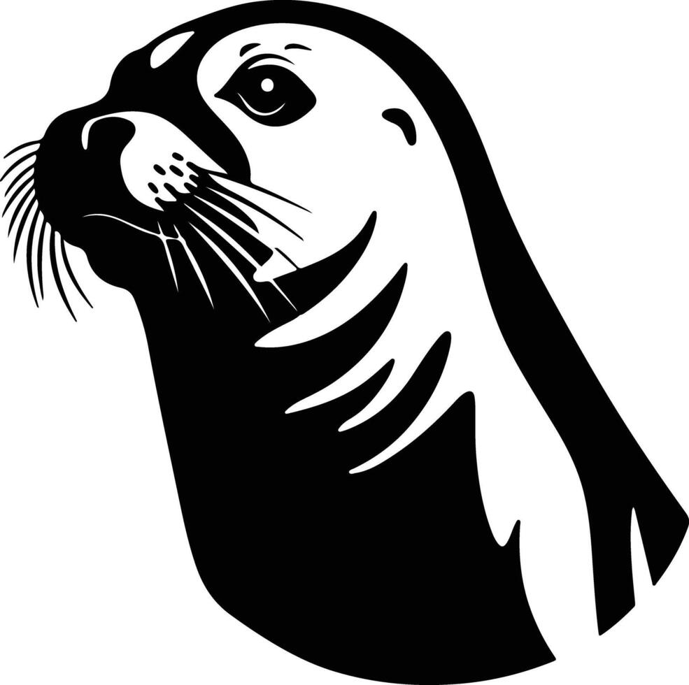 endearing Black silhouette of harp seal head vector